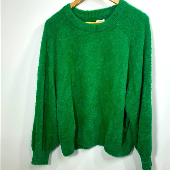 Aerie Flurry Crew Neck Sweater Kelly Green Plush Fuzzy size large.NWT - Picture 1 of 7